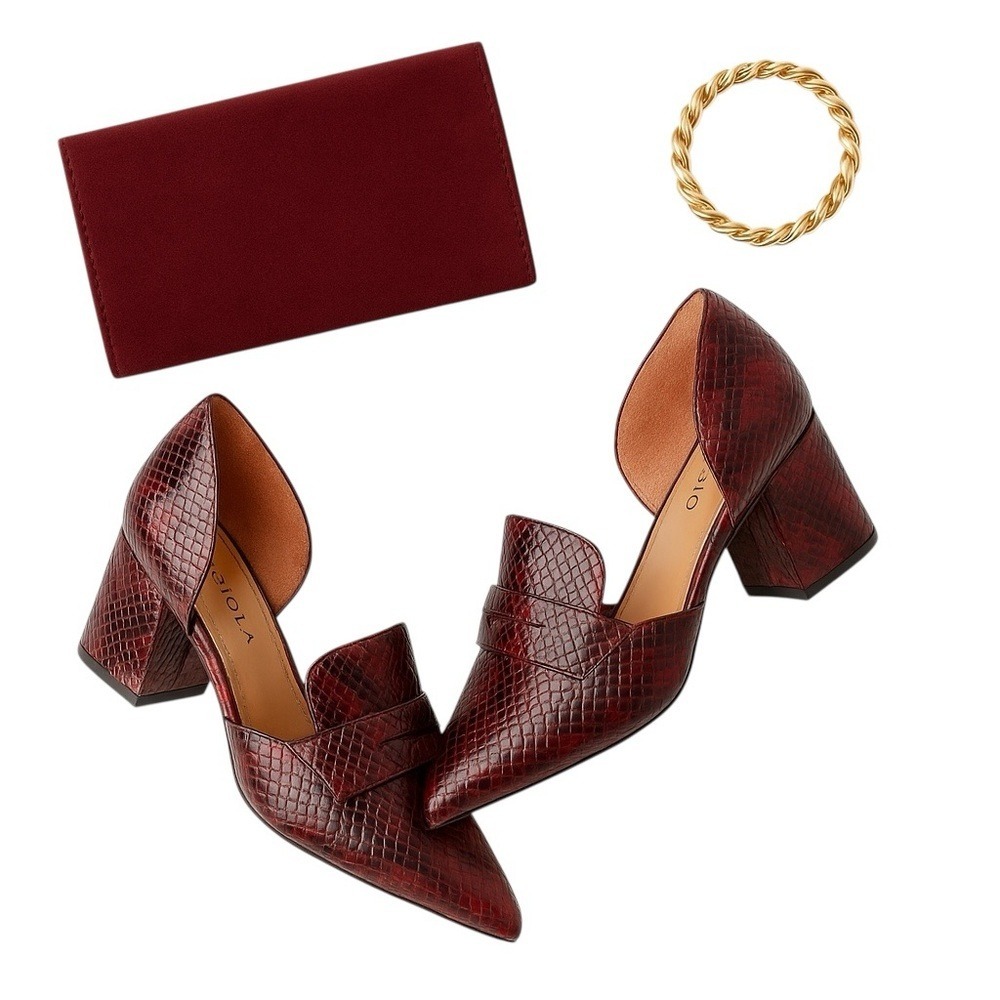 Linea Paolo Cache Burgundy Snakeskin DOrsay Heels Womens 5 Quiet Luxury NWOB - Picture 13 of 13